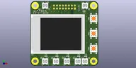 Top-side PCB render of the Okra display board with screen and push buttons Top-side PCB render of the Okra display board with screen and push buttons