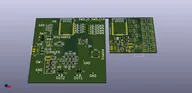 PCB render of a pulse generator test board with labeled outputs, control points, and wireless modules PCB render of a pulse generator test board with labeled outputs, control points, and wireless modules