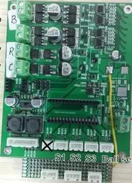 Prototype main control board with multiple power stages, connectors, and a daughterboard attached at the bottom Prototype main control board with multiple power stages, connectors, and a daughterboard attached at the bottom