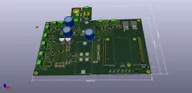 3D CAD render of an early Okra system board assembly with daughterboards and large capacitors 3D CAD render of an early Okra system board assembly with daughterboards and large capacitors
