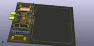 3D render of a single reader board with indicator LEDs, an analog front end, and a large square sensing area 3D render of a single reader board with indicator LEDs, an analog front end, and a large square sensing area
